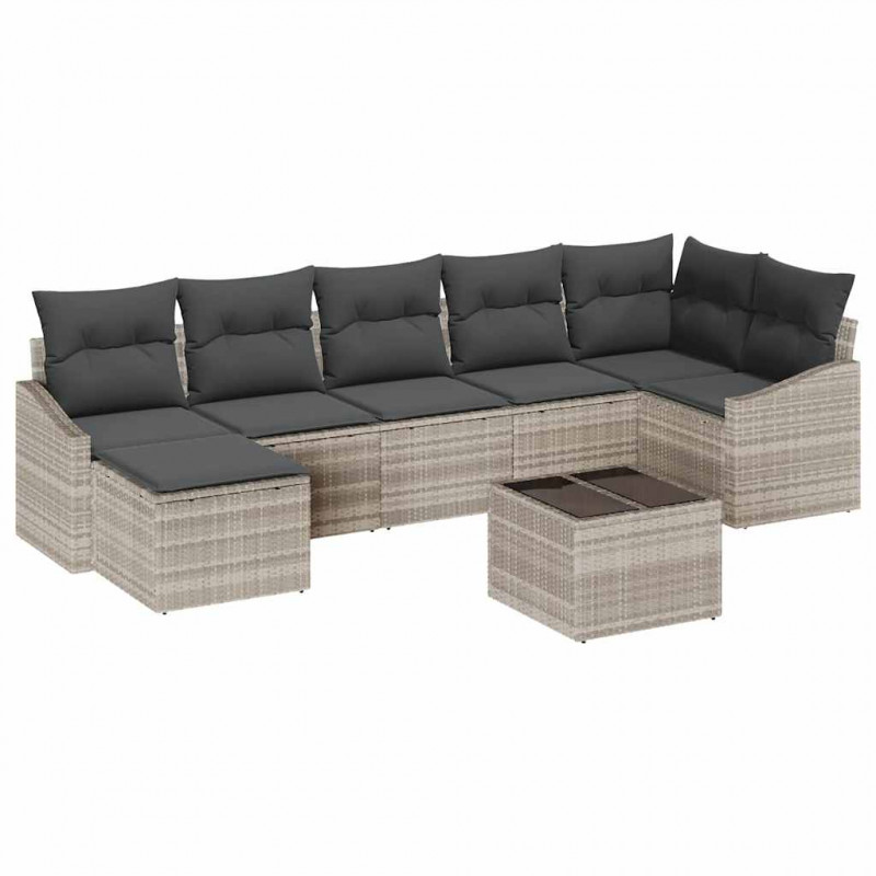 Zestaw Sof na Ogród z poduszką 8 pcs Jasnoszary polirattan