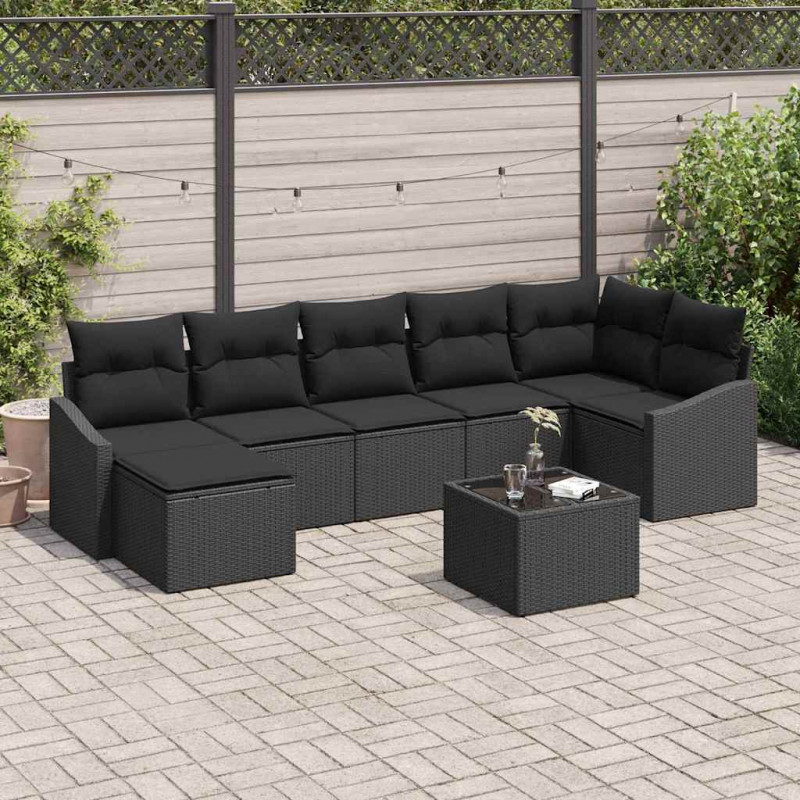 Zestaw Sof na Ogród z poduszką 8 pcs Czarny polirattan