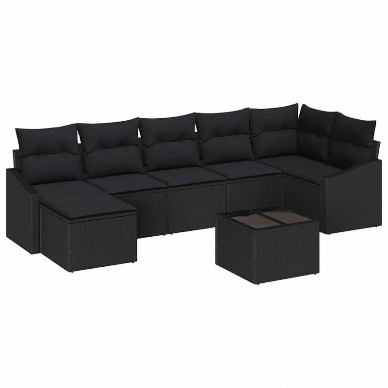 Zestaw Sof na Ogród z poduszką 8 pcs Czarny polirattan