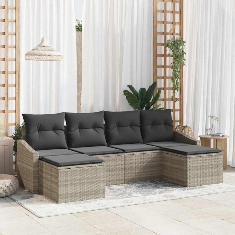 Zestaw do jadalni w ogrodzie z poduszką 6 pcs Jasnoszary