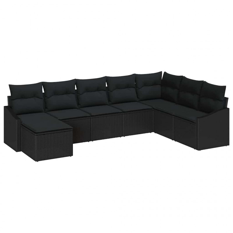 Zestaw Sof na Ogród z poduszką 8 pcs Czarny polirattan