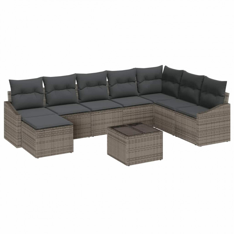 Zestaw Sof na Ogród z poduszką 8 pcs Jasnoszary polirattan