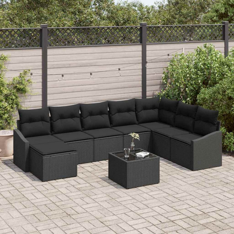 Zestaw Sof na Ogród z poduszką 8 pcs Czarny polirattan
