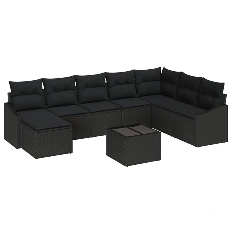 Zestaw Sof na Ogród z poduszką 8 pcs Czarny polirattan