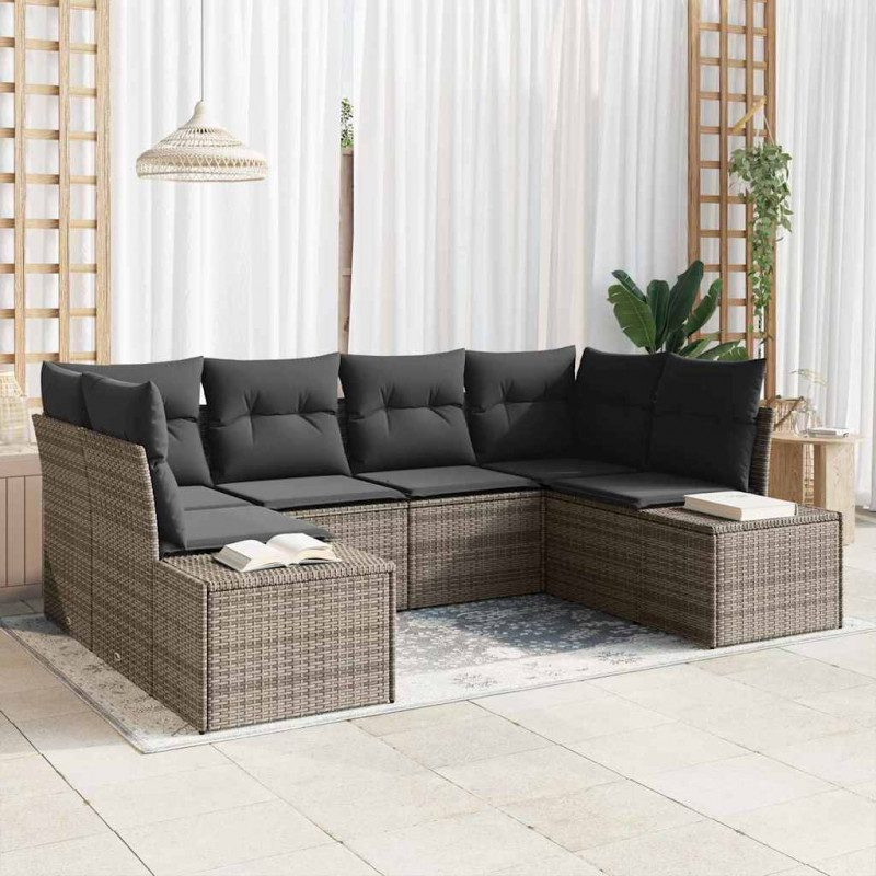 Zestaw Sof na Ogród z przechowywaniem 6 pcs Szary Polirattan