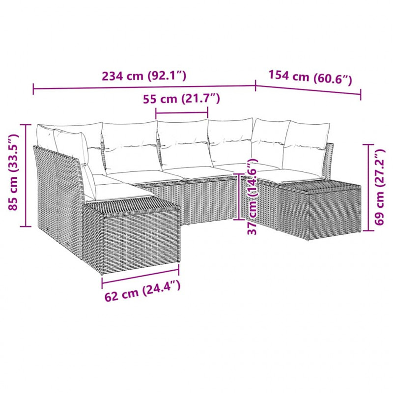 Zestaw Sof na Ogród z przechowywaniem 6 pcs Szary Polirattan