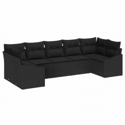Zestaw Sof na Ogród z przechowywaniem 7 pcs Czarny polirattan
