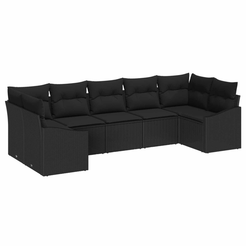 Zestaw Sof na Ogród z przechowywaniem 7 pcs Czarny polirattan