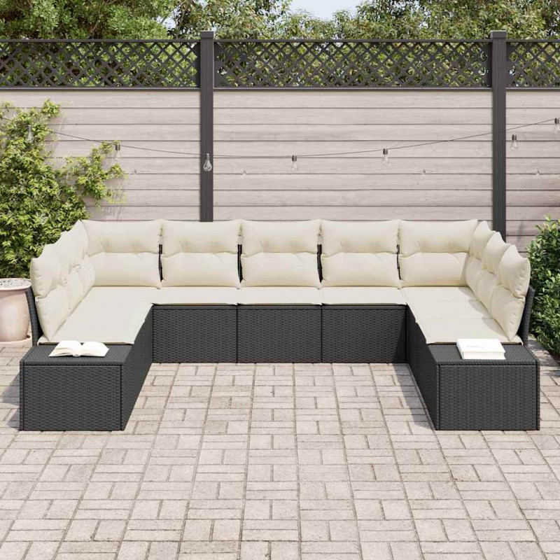 Zestaw Sof na Ogród 9 pcs Czarny i kremowy Technorattan