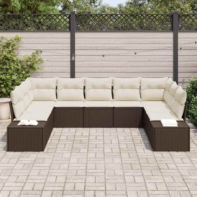 Zestaw Sof na Ogród 9 pcs Brązowy i Kremowy Technorattan