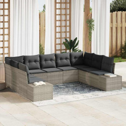 Zestaw Sof na Ogród z poduszką 9 pcs Jasnoszary Technorattan