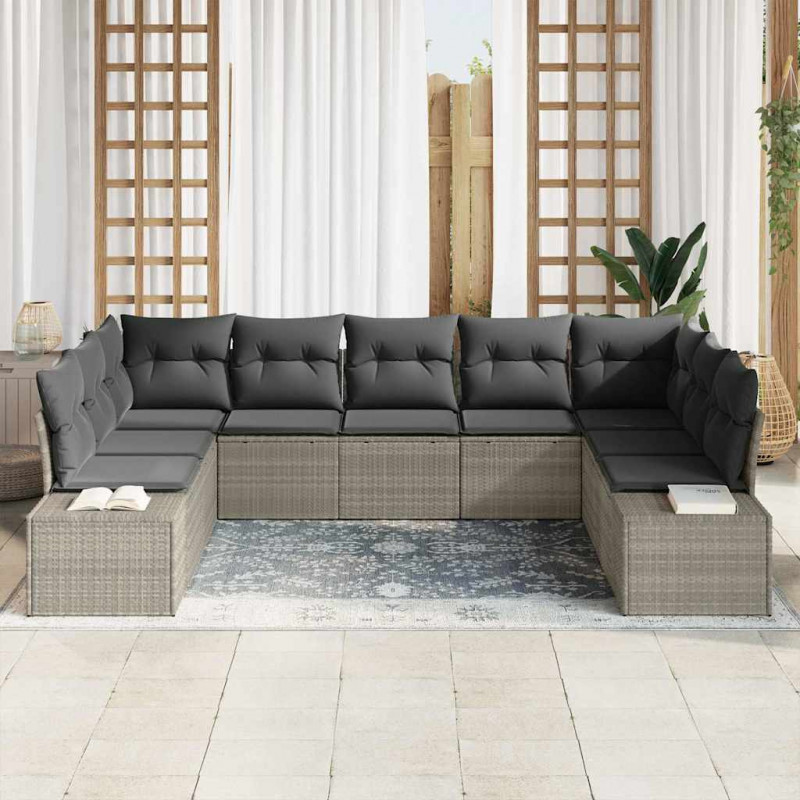 Zestaw Sof na Ogród z poduszką 9 pcs Jasnoszary Technorattan