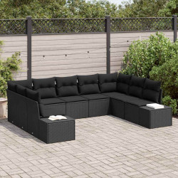 Zestaw Sof na Ogród z poduszką 9 pcs Czarny Technorattan