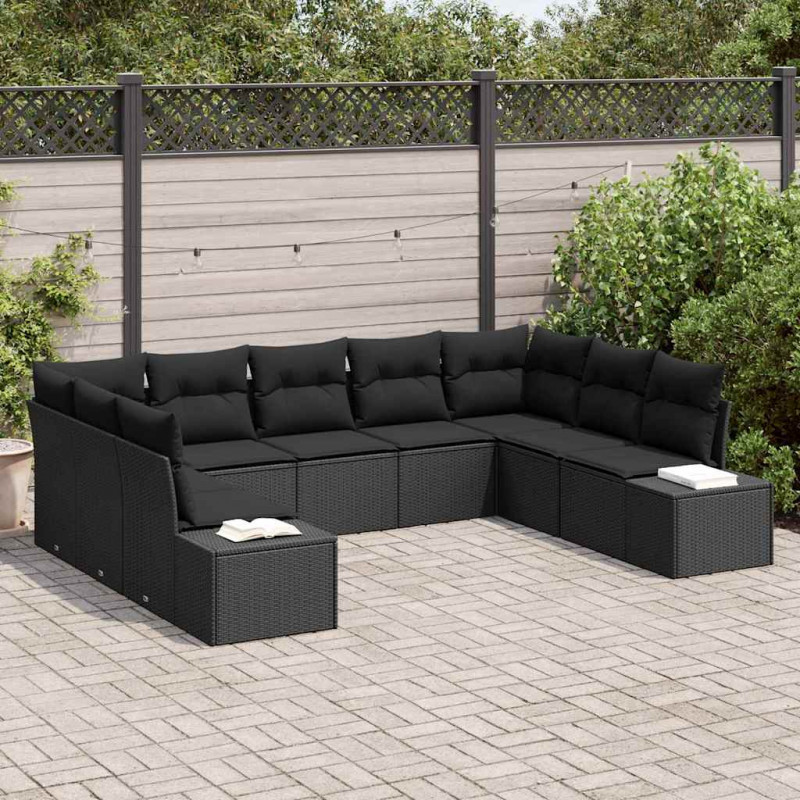 Zestaw Sof na Ogród z poduszką 9 pcs Czarny Technorattan