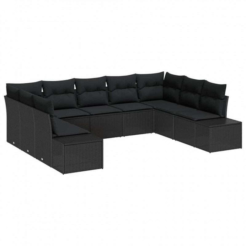 Zestaw Sof na Ogród z poduszką 9 pcs Czarny Technorattan