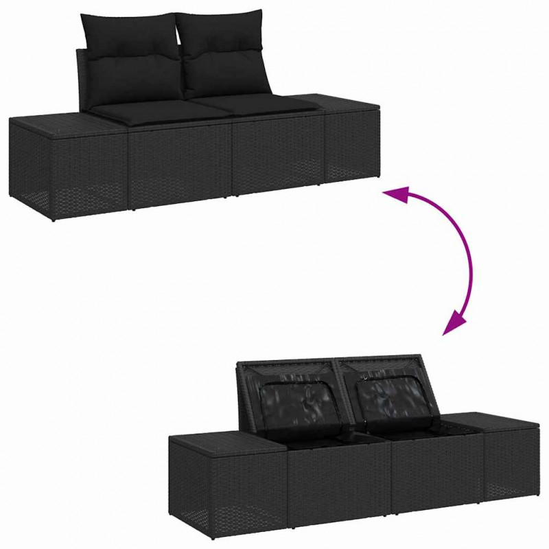 Zestaw Sof na Ogród z poduszką 9 pcs Czarny Technorattan