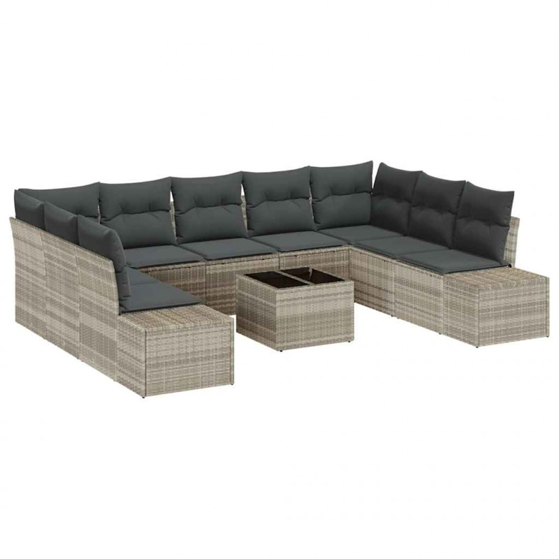 Zestaw Sof na Ogród z poduszką 9 pcs Jasnoszary Technorattan