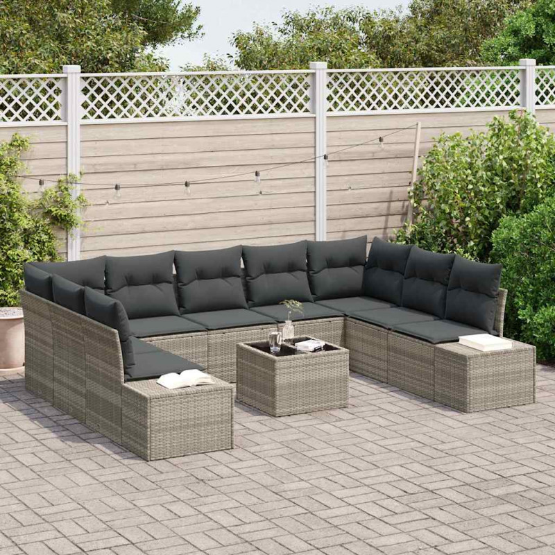 Zestaw Sof na Ogród z poduszką 9 pcs Jasnoszary Technorattan