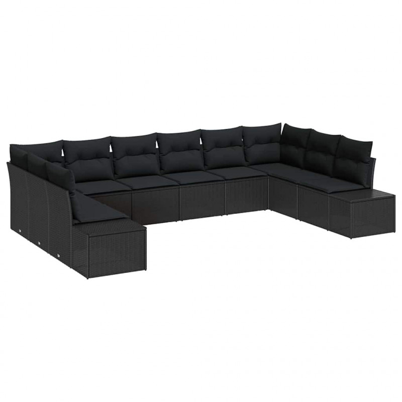 Zestaw Sof na Ogród z poduszką 10 pcs Czarny Technorattan