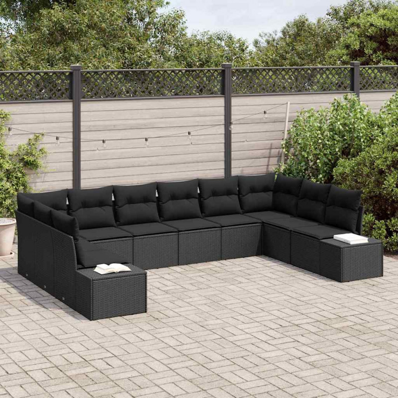 Zestaw Sof na Ogród z poduszką 10 pcs Czarny Technorattan