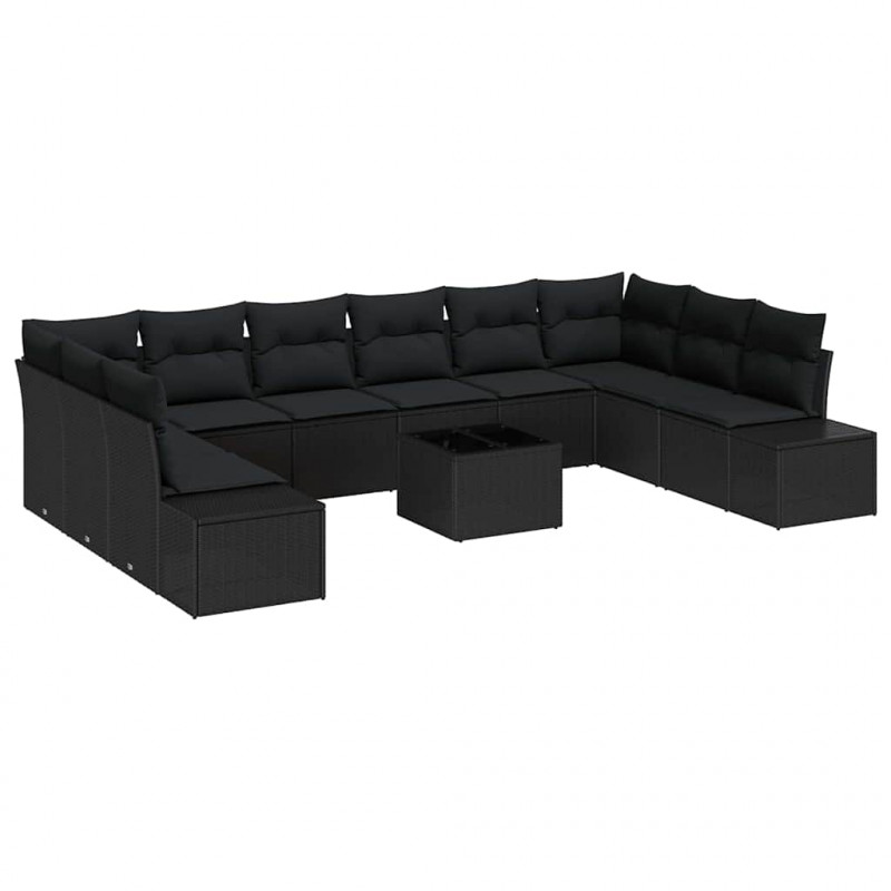 Zestaw Sof na Ogród z poduszką 10 pcs Czarny Technorattan