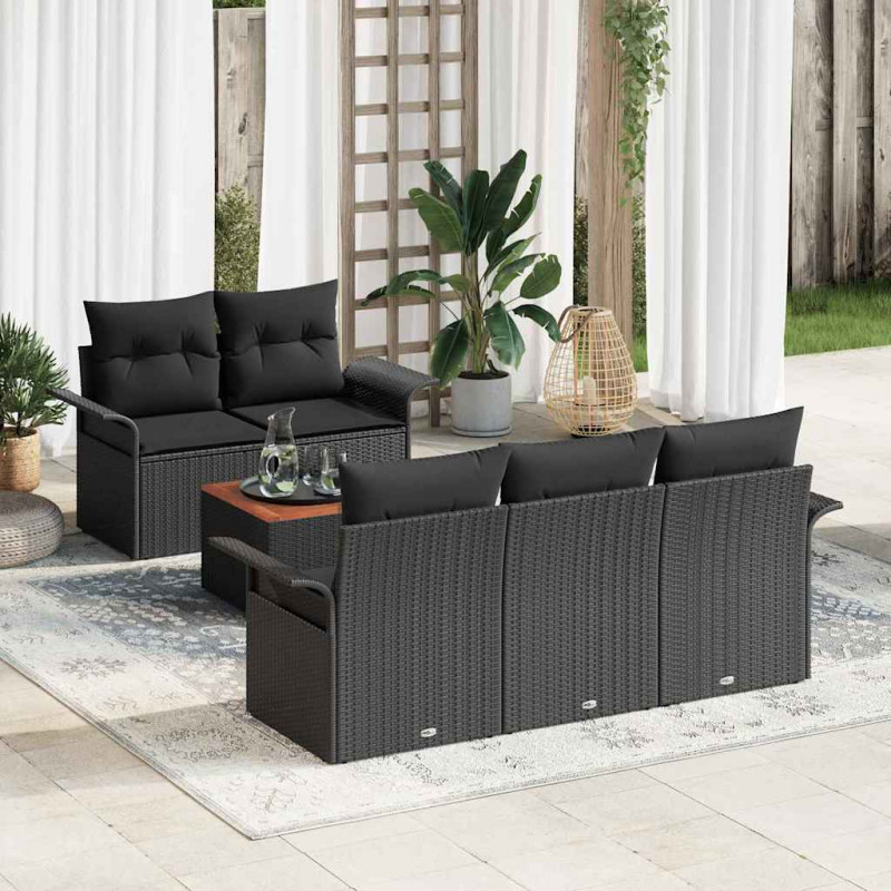 Zestaw Sof na Ogród z przechowywaniem 6 pcs Czarny polirattan
