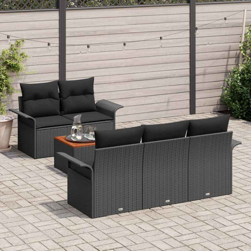 Zestaw Sof na Ogród z przechowywaniem 6 pcs Czarny polirattan