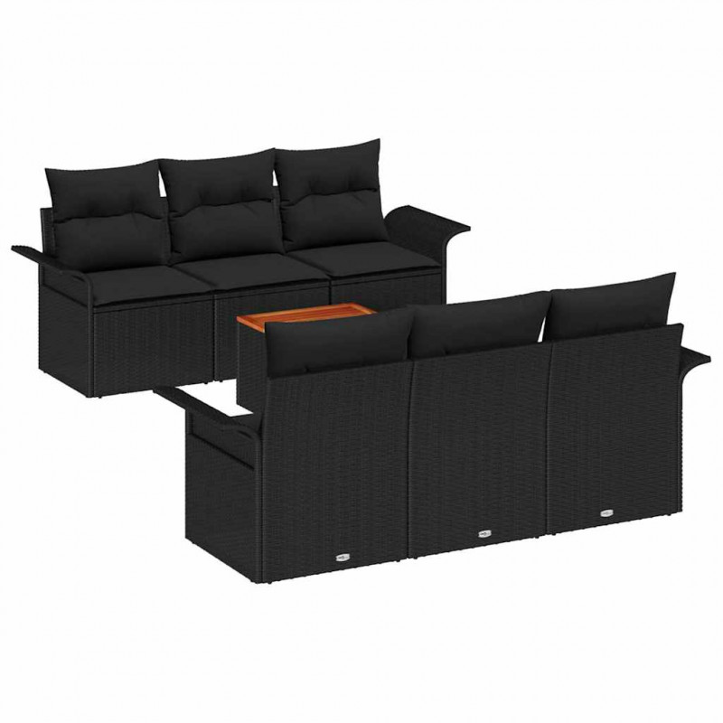 Zestaw Sof na Ogród z przechowywaniem 7 pcs Czarny polirattan