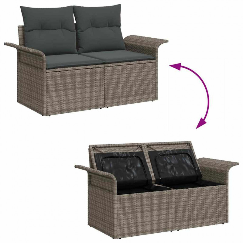 Zestaw Sof na Ogród z przechowywaniem 7 pcs Szary polirattan