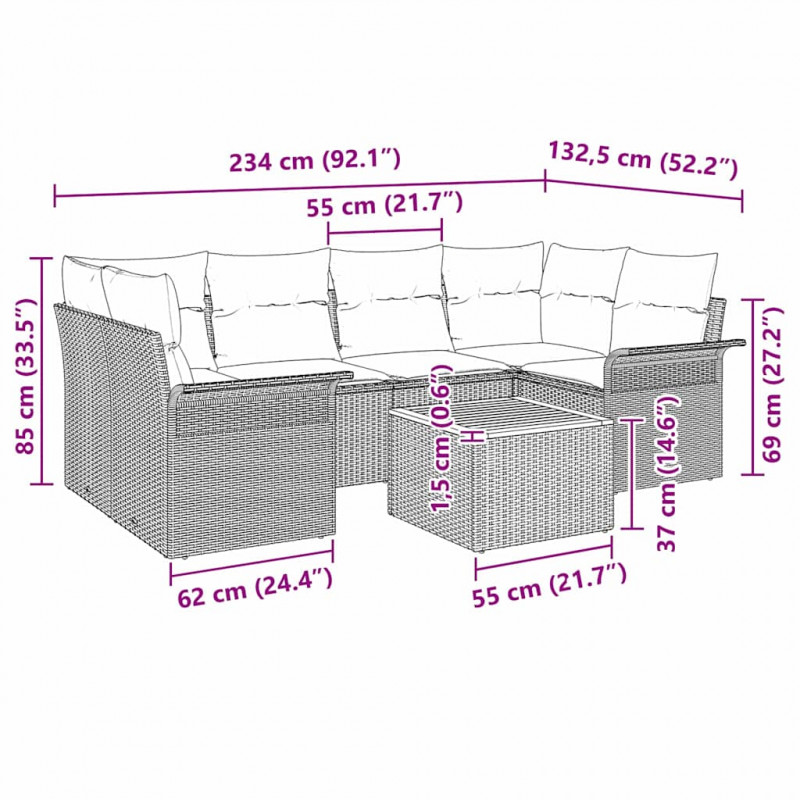 Zestaw Sof na Ogród z przechowywaniem 7 pcs Szary polirattan