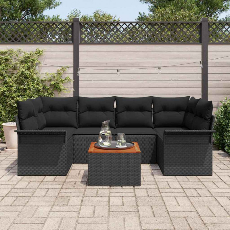 Zestaw Sof na Ogród z przechowywaniem 7 pcs Czarny polirattan