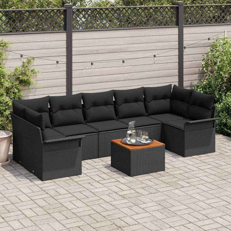Zestaw Sof na Ogród z przechowywaniem 8 pcs Czarny polirattan