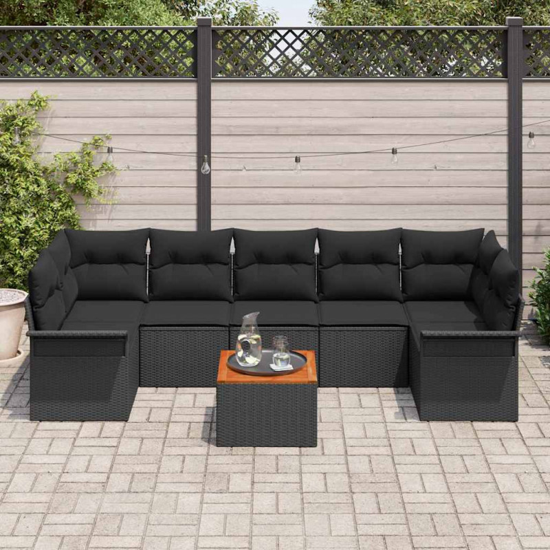 Zestaw Sof na Ogród z przechowywaniem 8 pcs Czarny polirattan