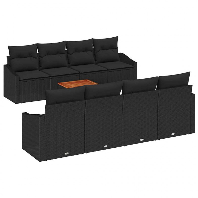 Zestaw Sof na Ogród z przechowywaniem 9 pcs Czarny polirattan