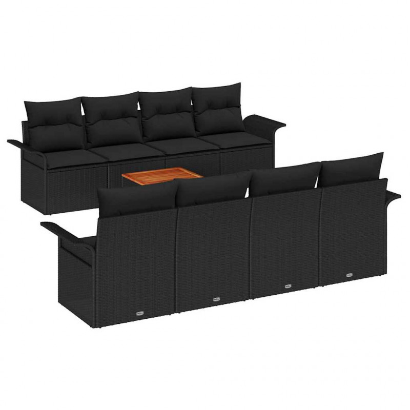 Zestaw Sof na Ogród z przechowywaniem 9 pcs Czarny polirattan