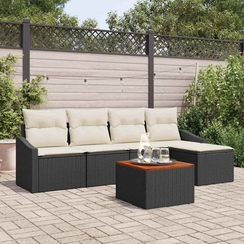 Zestaw Sof na Ogród 6 pcs Czarny i kremowy polirattan