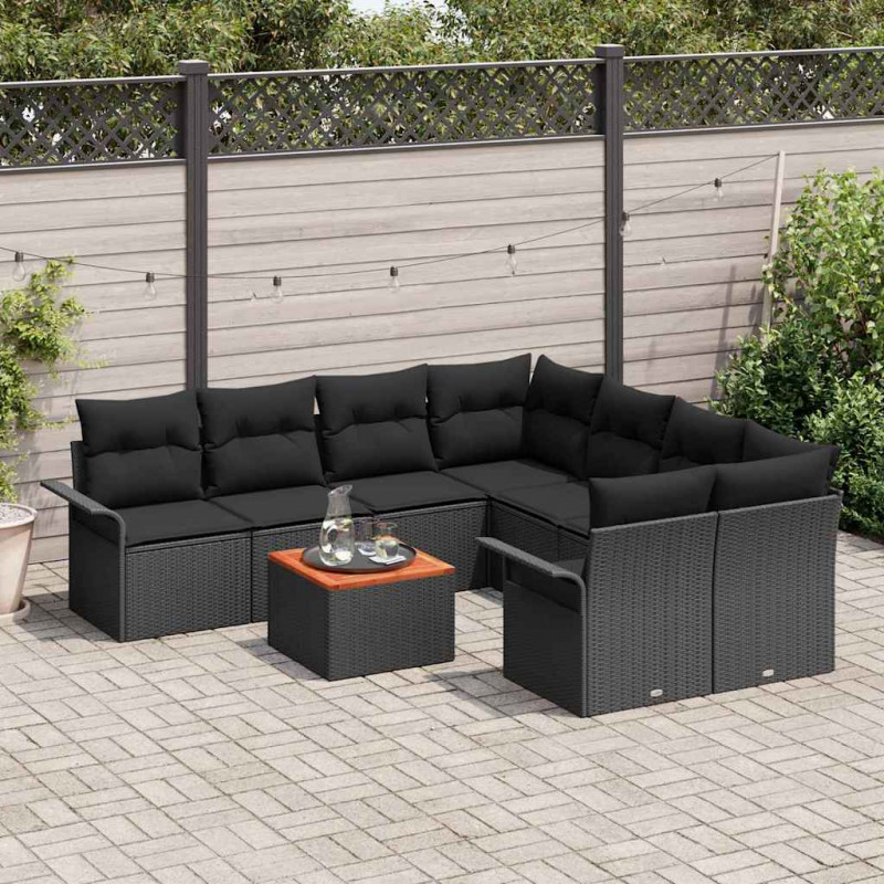 Zestaw Sof na Ogród z przechowywaniem 9 pcs Czarny polirattan