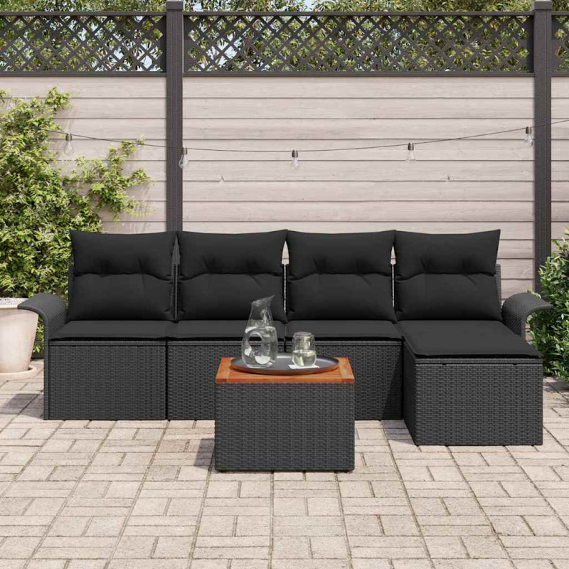 Zestaw Sof na Ogród z przechowywaniem 6 pcs Czarny polirattan