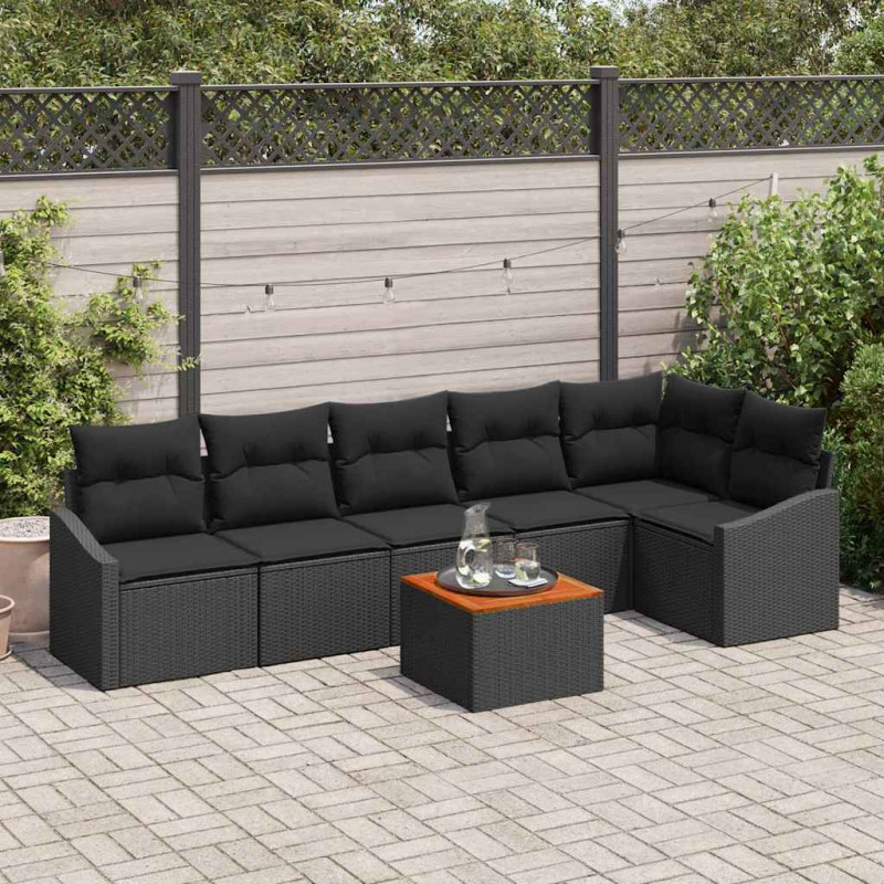 Zestaw Sof na Ogród z przechowywaniem 7 pcs Czarny polirattan