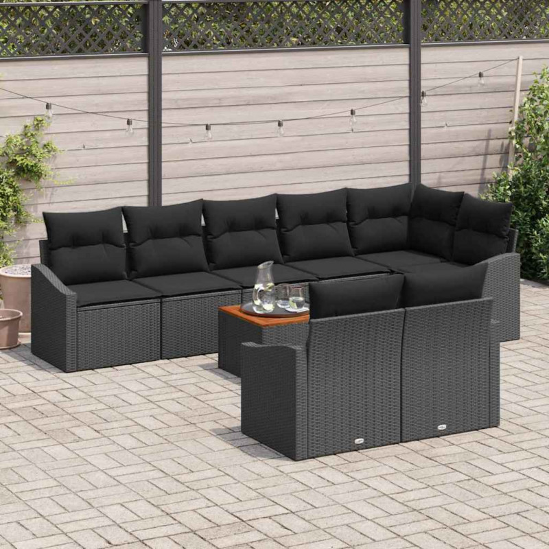 Zestaw Sof na Ogród z przechowywaniem 9 pcs Czarny polirattan