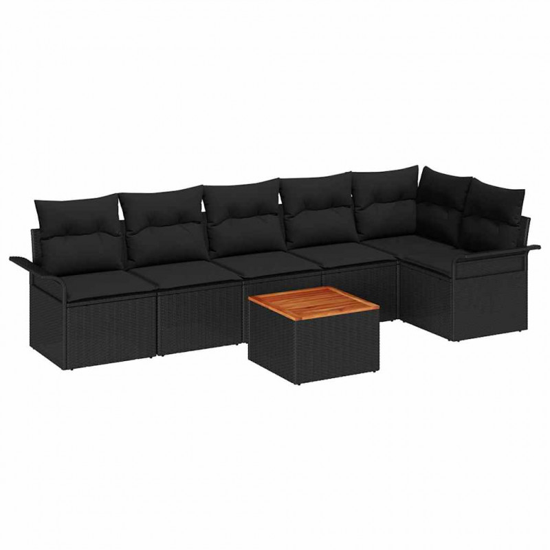Zestaw Sof na Ogród z przechowywaniem 7 pcs Czarny polirattan