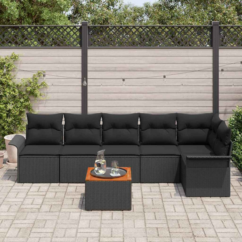 Zestaw Sof na Ogród z przechowywaniem 7 pcs Czarny polirattan