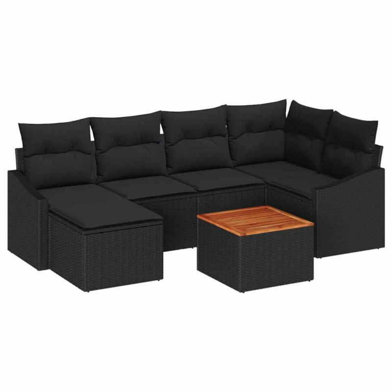 Zestaw Sof na Ogród z przechowywaniem 7 pcs Czarny polirattan