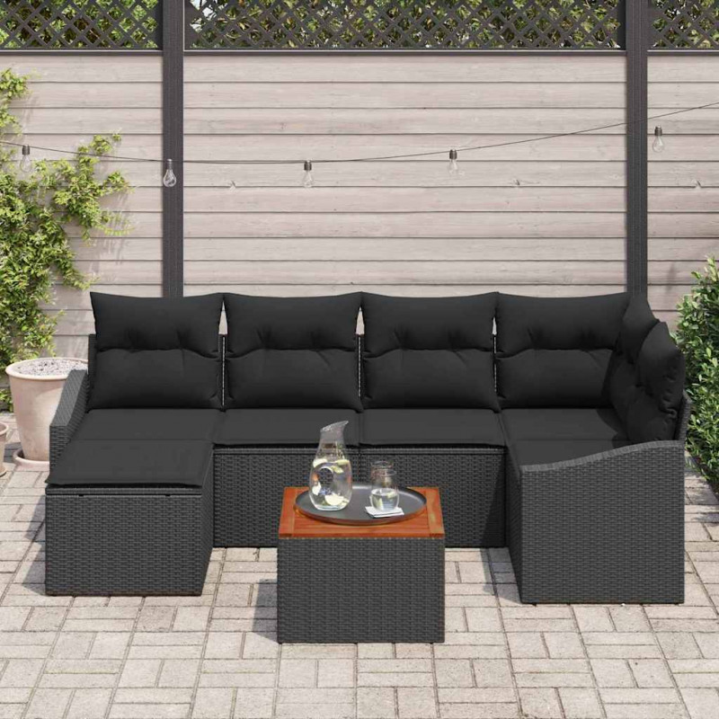 Zestaw Sof na Ogród z przechowywaniem 7 pcs Czarny polirattan