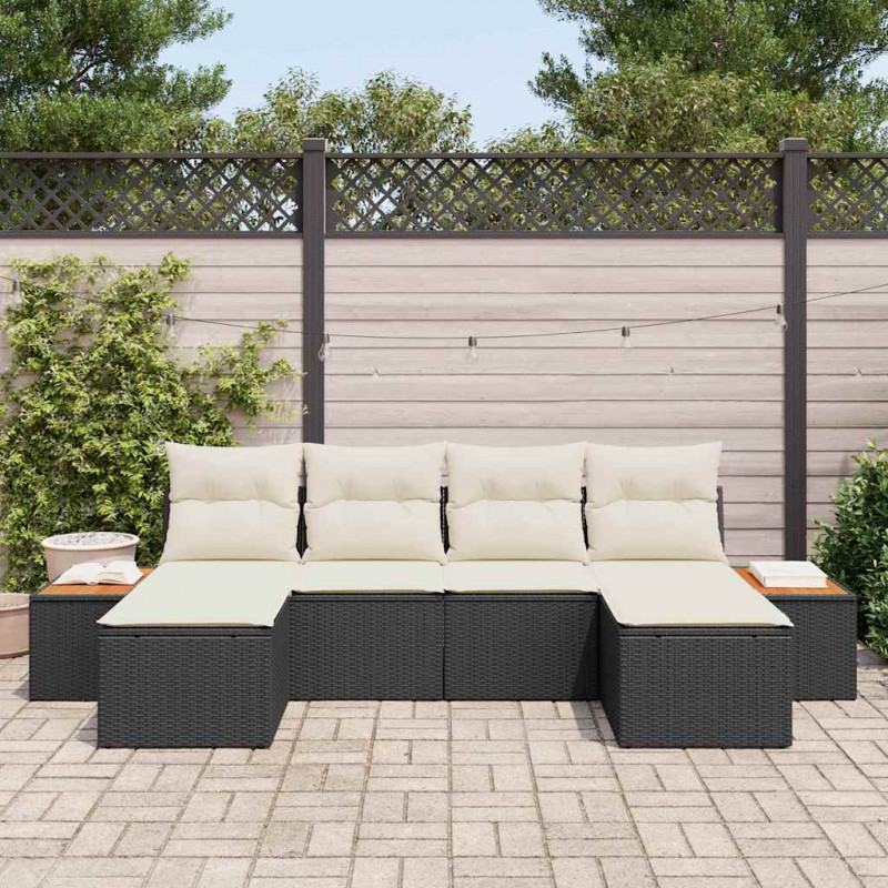 Zestaw Sof na Ogród 6 pcs Czarny i kremowy Rattan poli