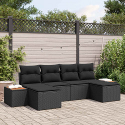 Zestaw Sof na Ogród z poduszką 6 pcs Czarny Rattan poli