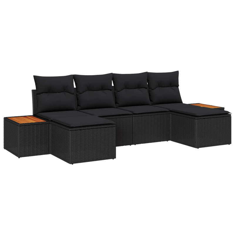 Zestaw Sof na Ogród z poduszką 6 pcs Czarny Rattan poli