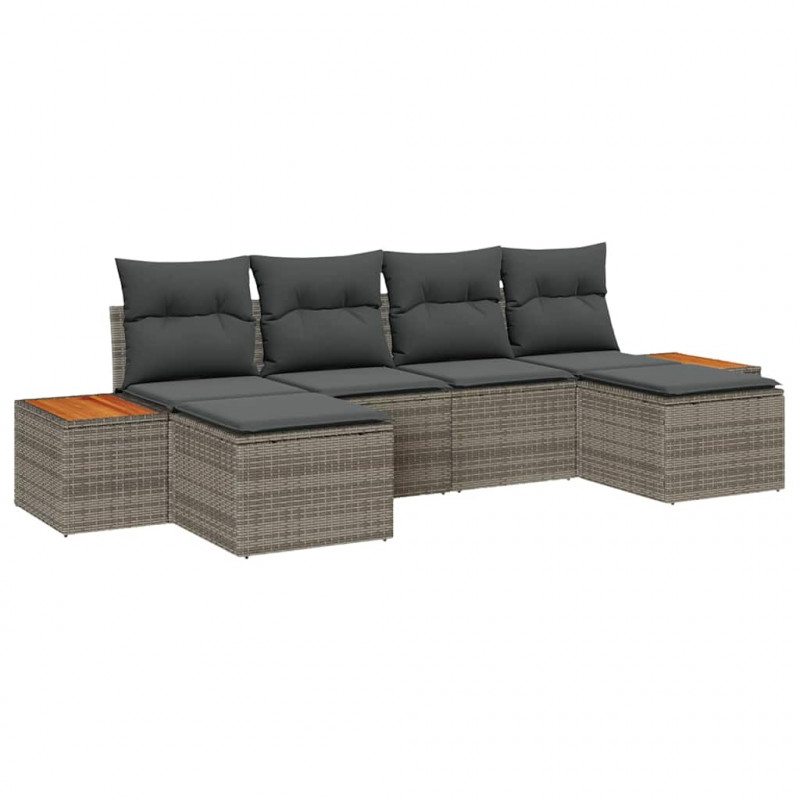 Zestaw Sof na Ogród z poduszką 6 pcs Szary Rattan poli