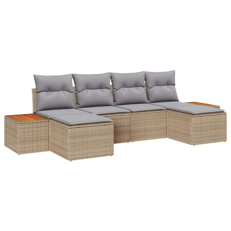 Zestaw Sof na Ogród 6 pcs Beżowy i jasnoszary Rattan poli