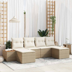 Zestaw Sof na Ogród 6 pcs Beżowy i kremowy Rattan poli